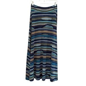 Veronica M Striped Maxi Skirt Blue Brown Teal Geometric Knit Women's Small S-615